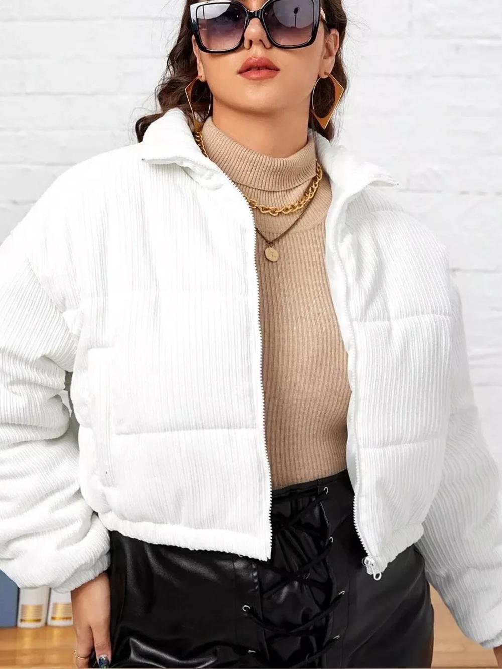 Women's White Cropped Puffer Jacket - Lightweight Quilted Coat